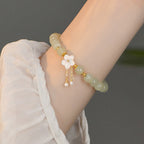 Fortune Jewel 925 Sterling Silver Natural Hetian Jade Luck Flower Bracelet