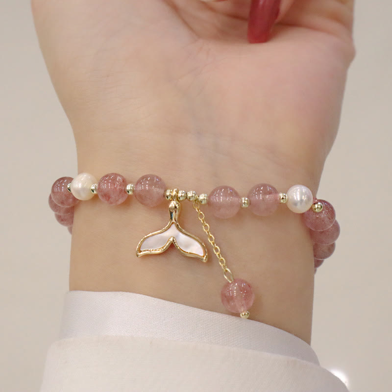 Fortune Jewel Strawberry Quartz Pearl Elk Smiley Face Fishtail Fu Character Charm Healing Bracelet
