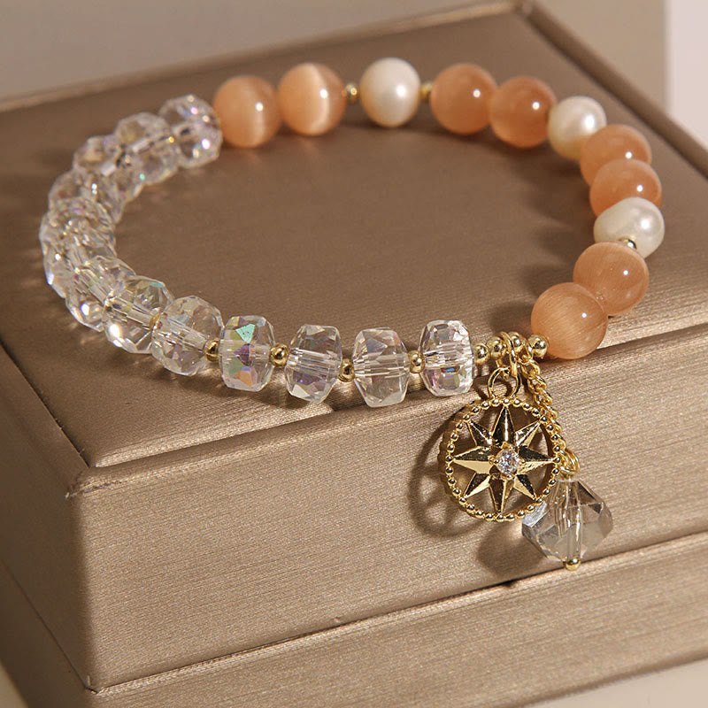 Fortune Jewel Orange Cat's Eye White Crystal Star Support Bracelet