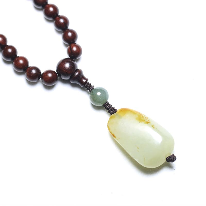 Fortune Jewel Tibetan Small Leaf Red Sandalwood Jade Mala Meditation Bracelet