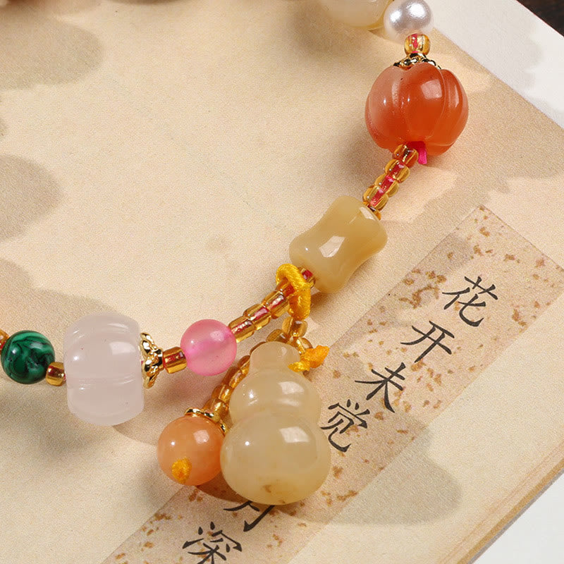 Fortune Jewel Natural Golden Silk Jade Crystals Gourd Pixiu Pumpkin Beads Wealth Charm Bracelet
