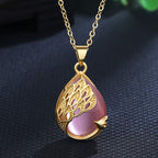 Fortune Jewel Pink Crystal Green Chalcedony Peacock Copper Soothing Love Necklace Pendant