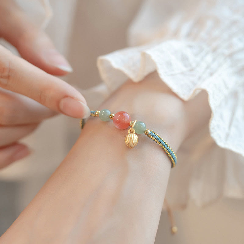 Fortune Jewel Red Agate Jade Lotus Confidence Calm String Bracelet