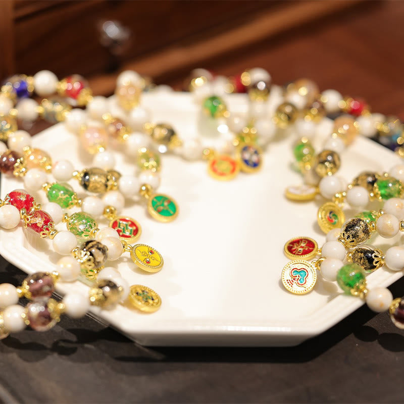 Fortune Jewel Tibetan Five God Of Wealth Fortune Liuli Glass Bead Incense Ash Porcelain Bead Charm Bracelet