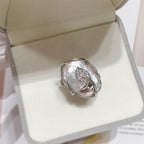 Fortune Jewel Pearl Copper Plated Gold Flower Happiness Wealth Ring