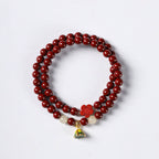 Fortune Jewel Cinnabar Lotus Charm Double Wrap Blessing Bracelet