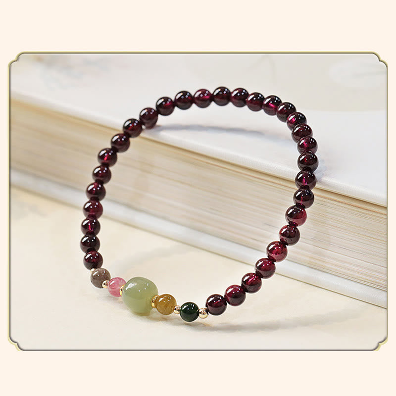 Fortune Jewel Natural Garnet Hetian Jade Tourmaline Bead Passion Bracelet