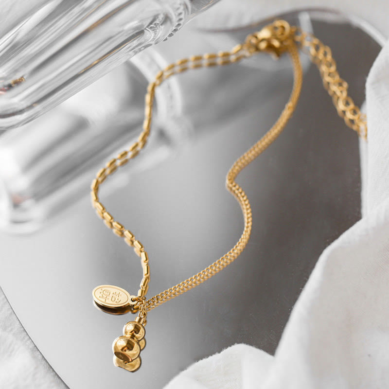 Fortune Jewel 18k Gold Plated Copper Lucky Gourd Design Wealth Buckle Anklet