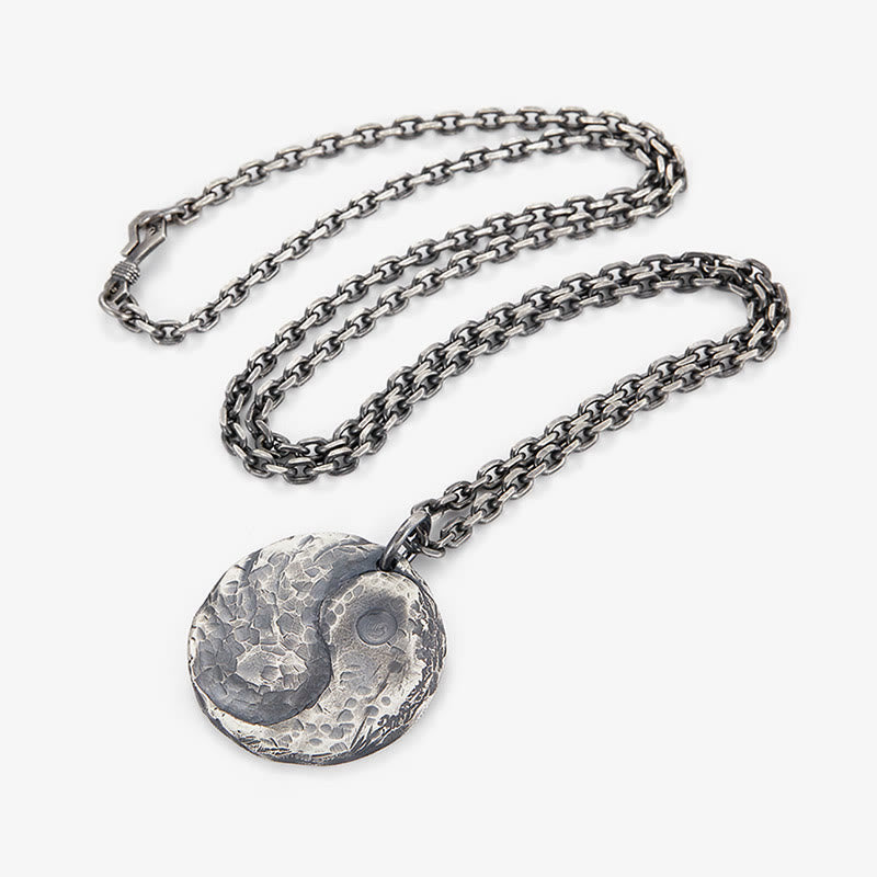 Fortune Jewel 990 Sterling Silver Yin Yang Hammer Texture Harmony Necklace Pendant Fortune Jewel