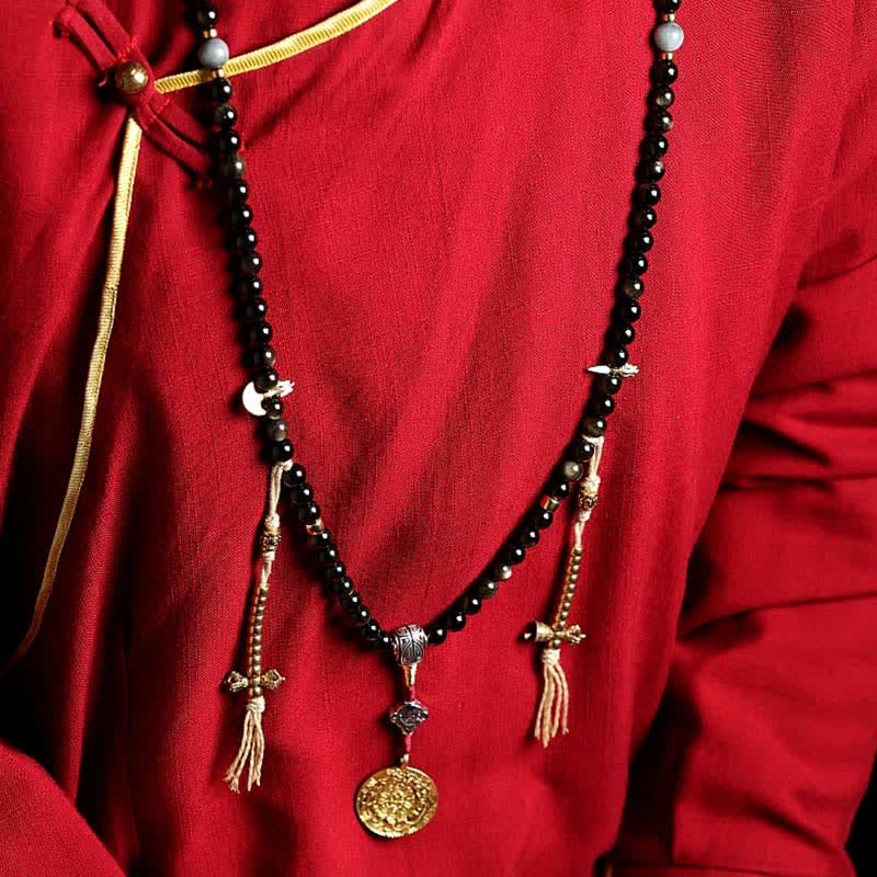 Fortune Jewel 108 Mala Beads Gold Sheen Obsidian Tiger Eye Eagle's Eye Stone Wealth Bracelet