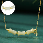 Fortune Jewel 925 Sterling Silver Hetian Jade Bamboo Fu Character Prosperity Necklace Pendant Bracelet