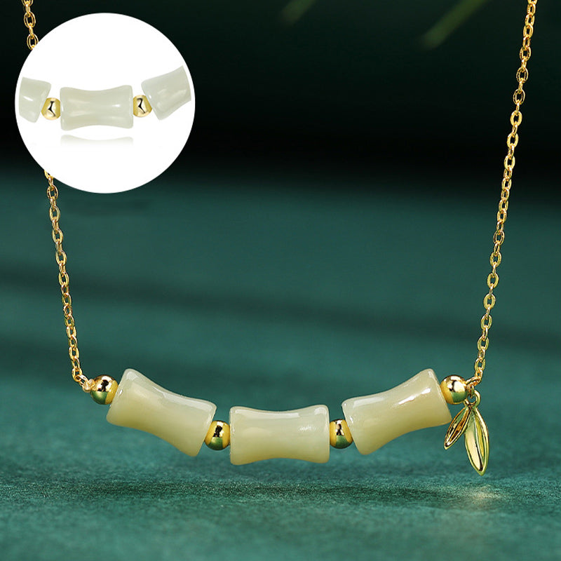 Fortune Jewel 925 Sterling Silver Hetian Jade Bamboo Fu Character Prosperity Necklace Pendant Bracelet