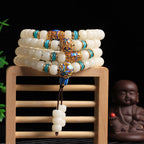 Fortune Jewel Natural White Bodhi Seed Mala 108 Beads Wealth Bracelet