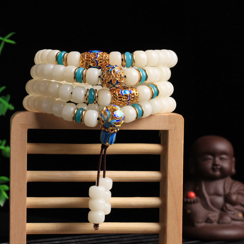 Fortune Jewel Natural White Bodhi Seed Mala 108 Beads Wealth Bracelet