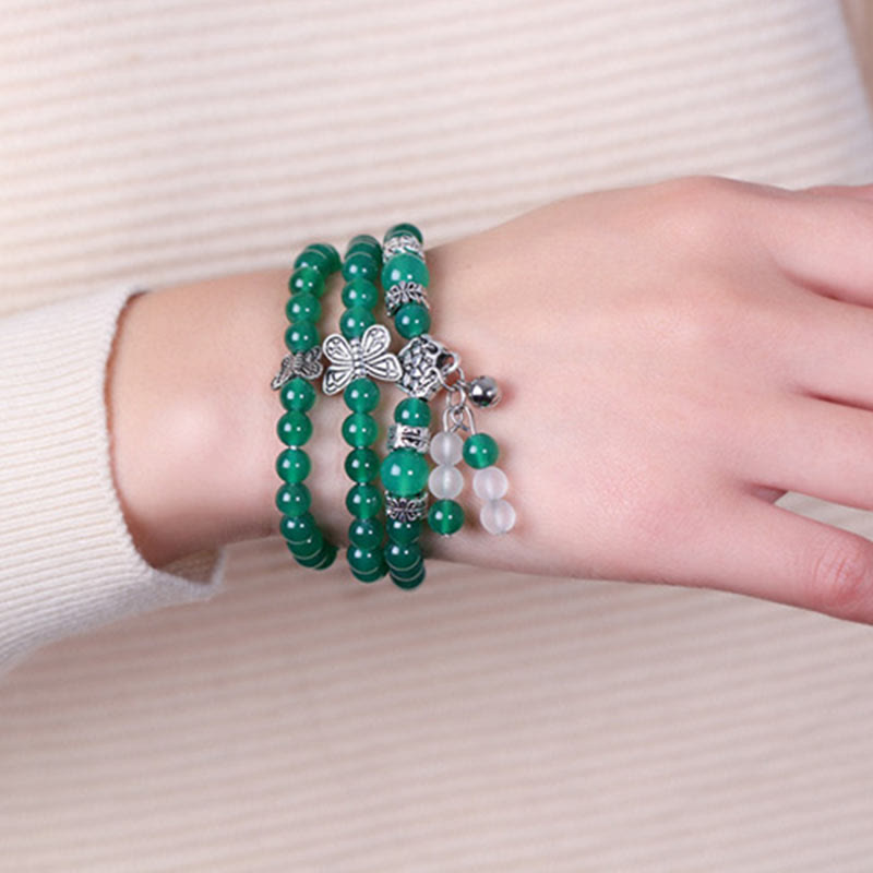 Fortune Jewel Natural Green Agate Butterfly Support Bracelet