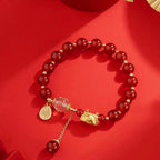Fortune Jewel Year of the Dragon Dumpling Natural Red Agate Garnet Hetian Jade Fu Character Luck Success Bracelet