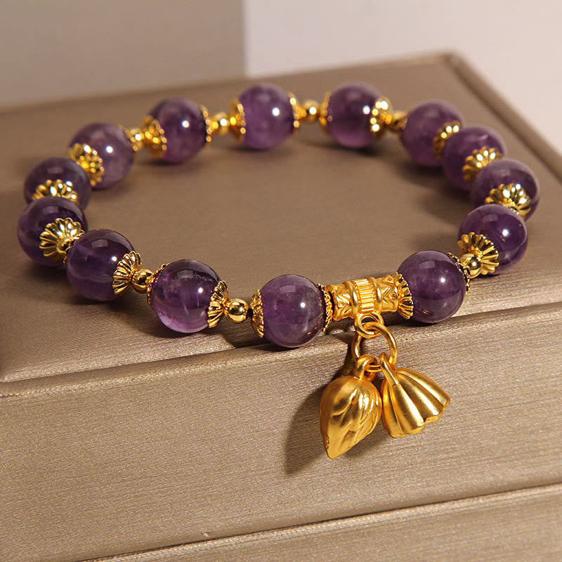Fortune Jewel Natural Amethyst Lotus Healing Spiritual Bracelet