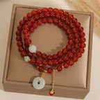 Fortune Jewel Natural Red Agate Jade Peace Buckle Calm Triple Wrap Bracelet