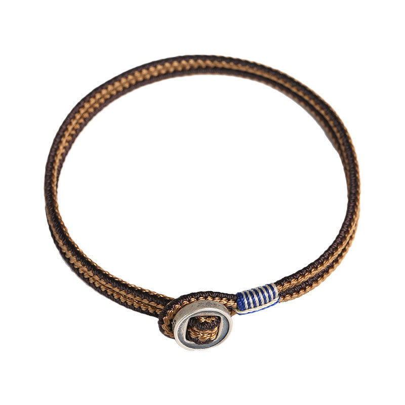 Fortune Jewel  925 Sterling Silver Handmade Button Protection Weave String Bracelet