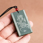 Fortune Jewel Hetian Cyan Jade Dragon Engraved Success Necklace Pendant Fortune Jewel