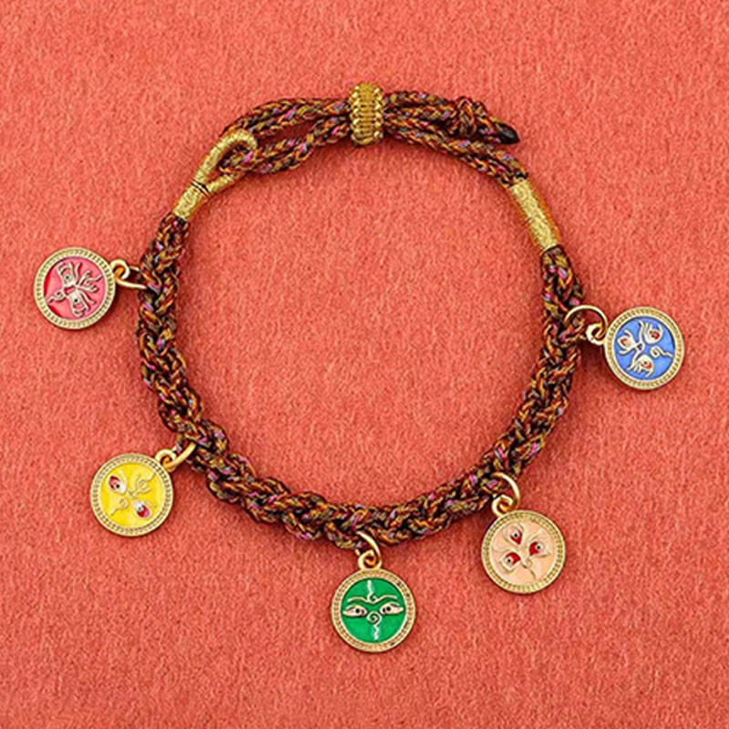 Fortune Jewel Tibetan Five God Of Wealth Thangka Luck Braid String Bracelet