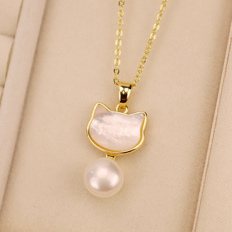 Fortune Jewel Natural Pearl Copper Cat Healing Necklace Pendant Earrings