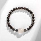 Fortune Jewel Natural Silver Sheen Obsidian Cute Cat Head Protection Bracelet