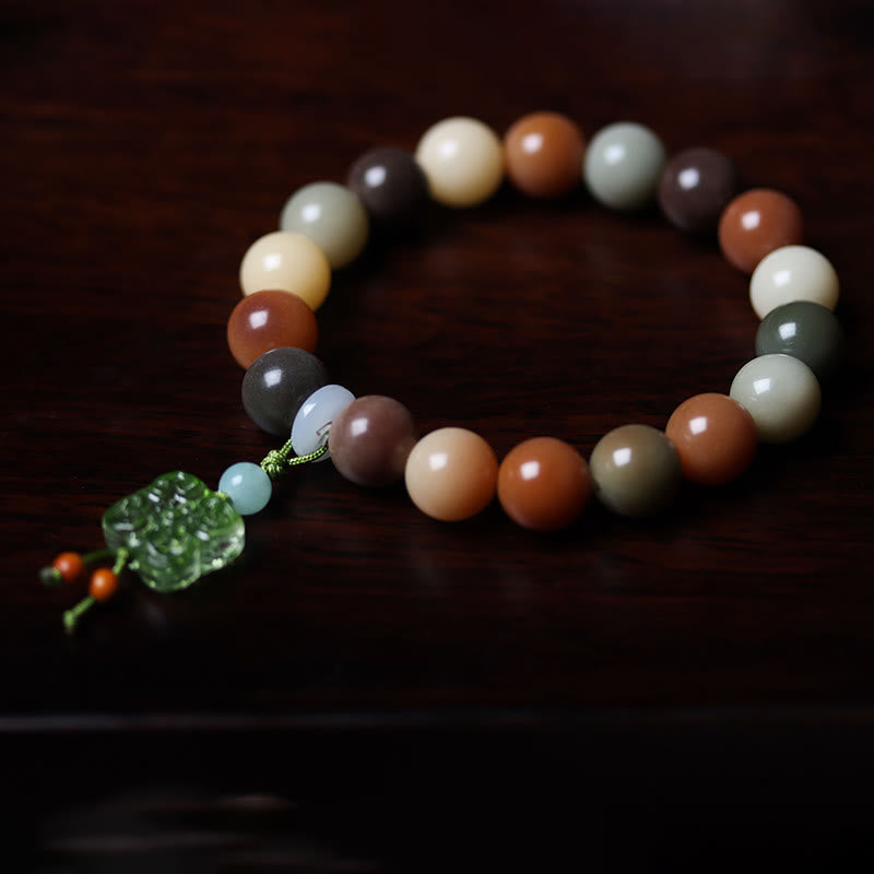 Fortune Jewel Natural Multicolored Gradient Bodhi Seed Liuli Glass Charm Peace Bracelet