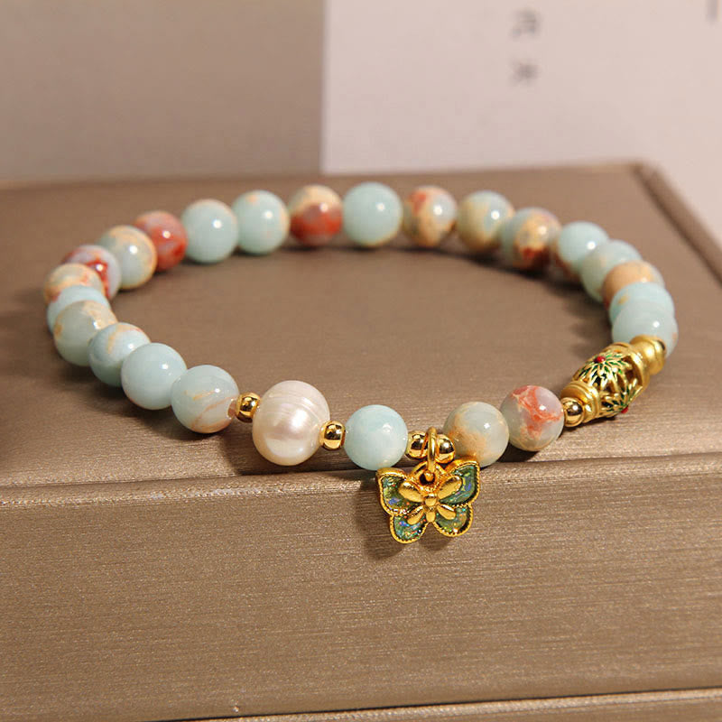 Fortune Jewel Shoushan Stone Pearl Butterfly Wealth Bracelet