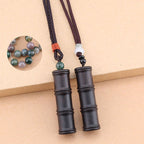 Fortune Jewel Ebony Wood Bamboo Pattern Ghau Prayer Box Peace Necklace Pendant