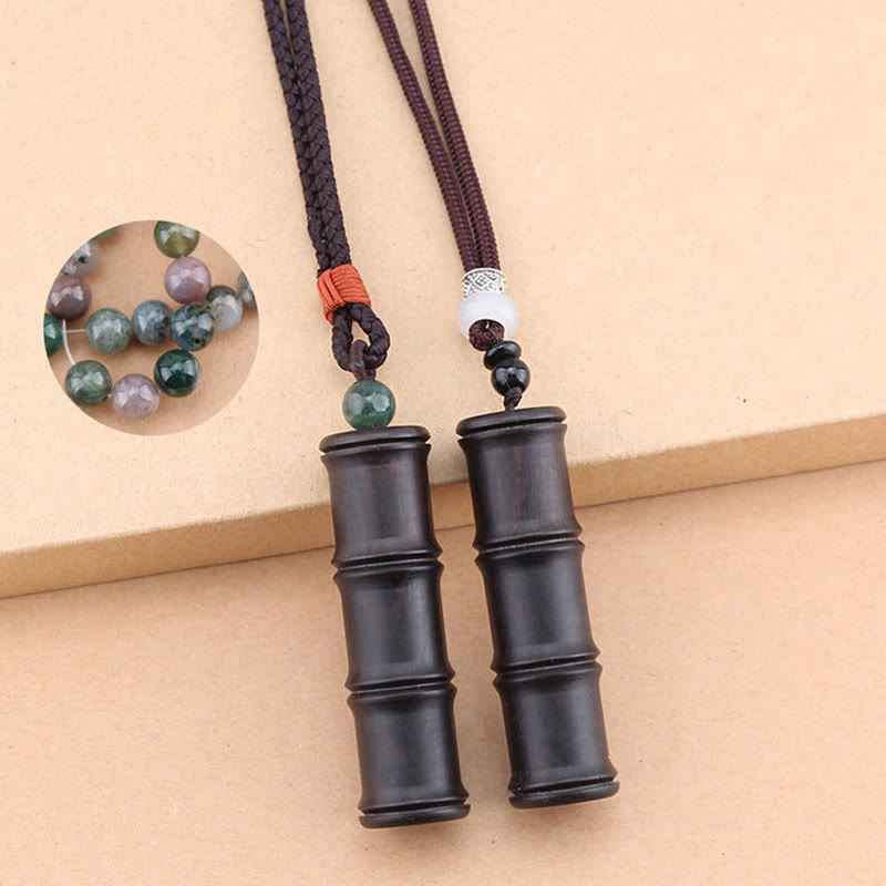 Fortune Jewel Ebony Wood Bamboo Pattern Ghau Prayer Box Peace Necklace Pendant