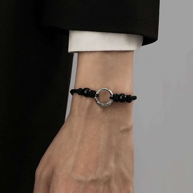 Fortune Jewel 925 Sterling Silver Black Onyx Peace Buckle Protection Bracelet
