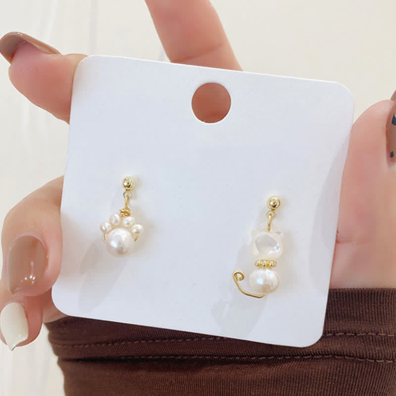 Fortune Jewel Cute Cat Paw Pearl Wisdom Stud Drop Earrings