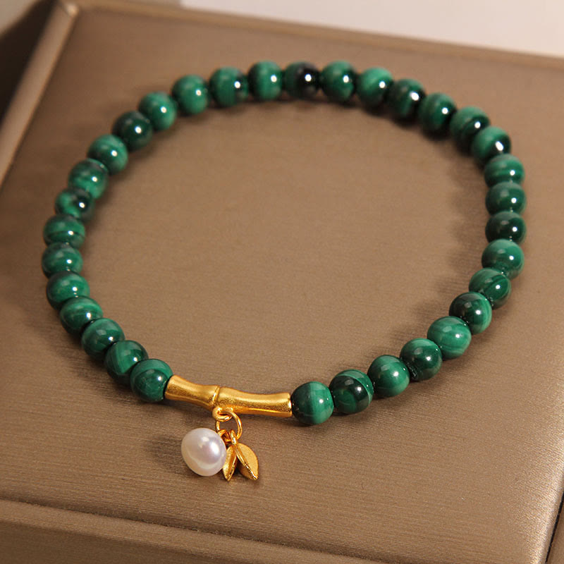 Fortune Jewel Natural Malachite Pearl Lucky Bamboo Anti-Anxiety Bracelet