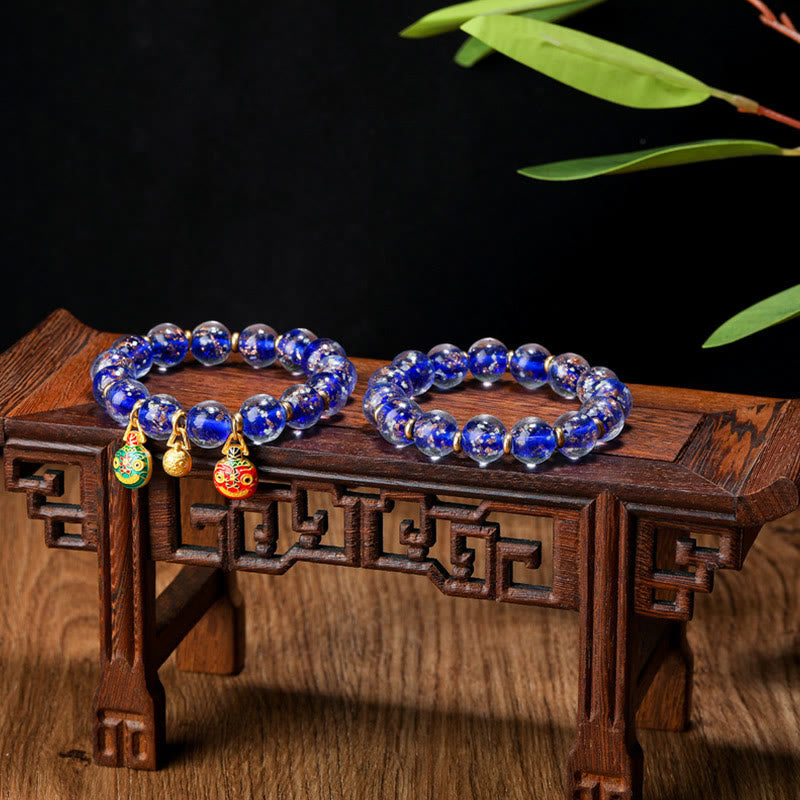 Fortune Jewel Gold Swallowing Beast Family Charm Luminous Fluorescent Liuli Glass Bead Success Bracelet