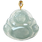 Fortune Jewel Laughing Buddha Natural Jade Abundance Titanium Steel Chain Necklace Pendant Fortune Jewel