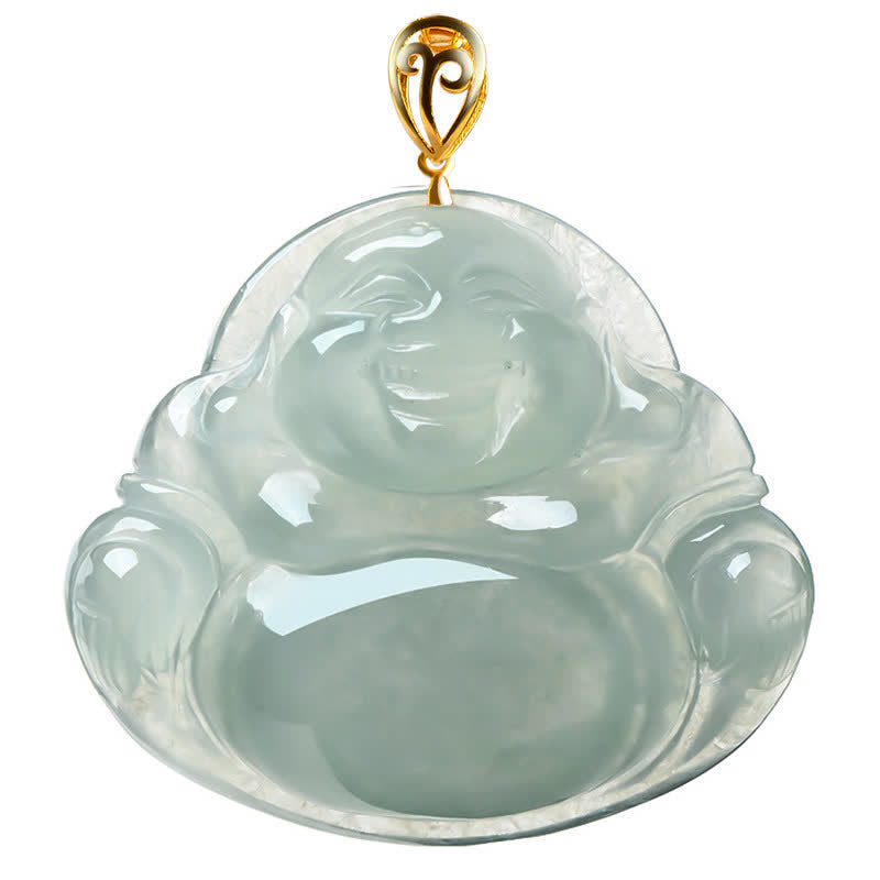 Fortune Jewel Laughing Buddha Natural Jade Abundance Titanium Steel Chain Necklace Pendant Fortune Jewel