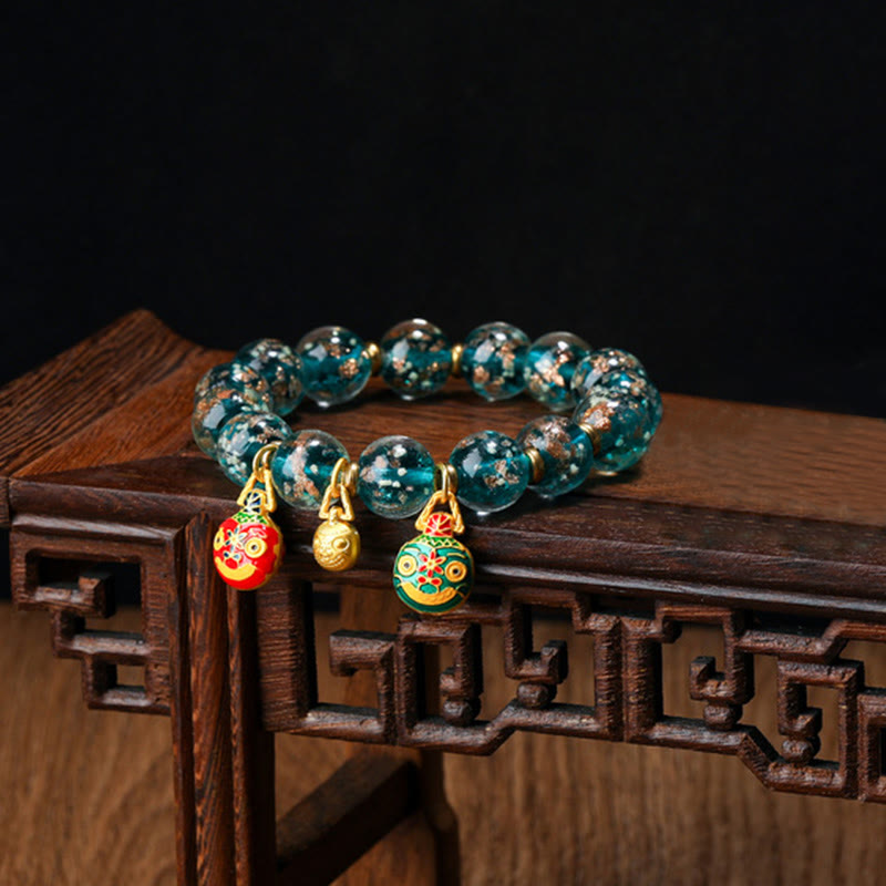 Fortune Jewel Gold Swallowing Beast Family Charm Luminous Fluorescent Liuli Glass Bead Success Bracelet