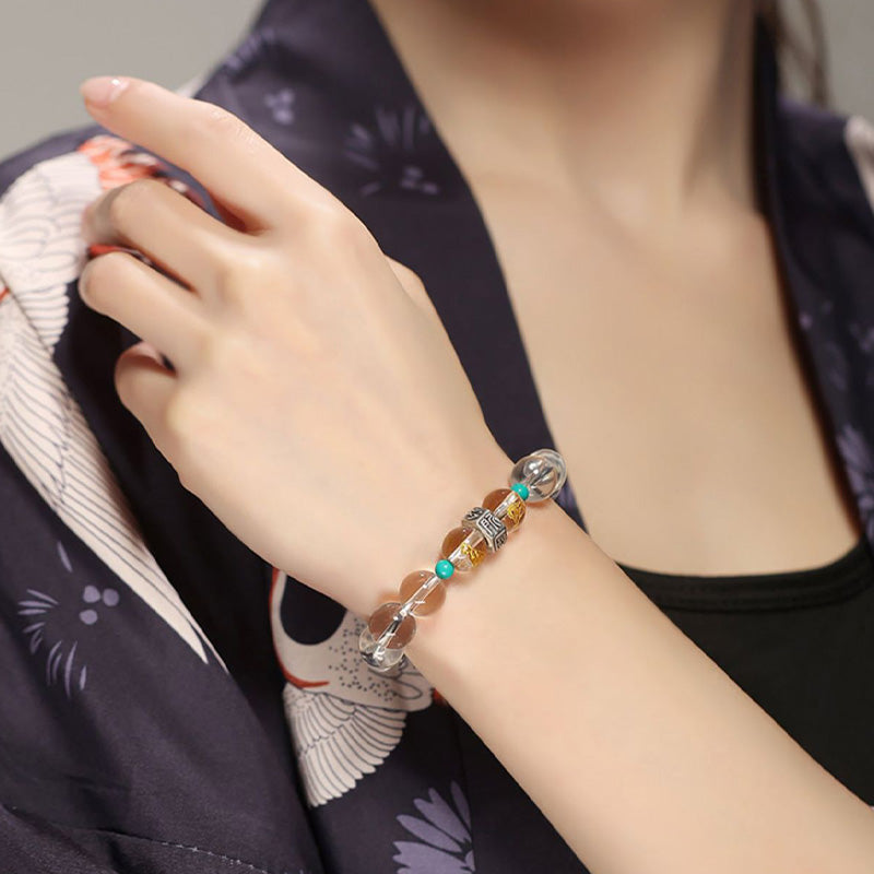 Fortune Jewel 925 Sterling Silver Chinese Zodiac Natal Buddha Auspicious Groups White Crystal Hetian Jade Healing Bracelet