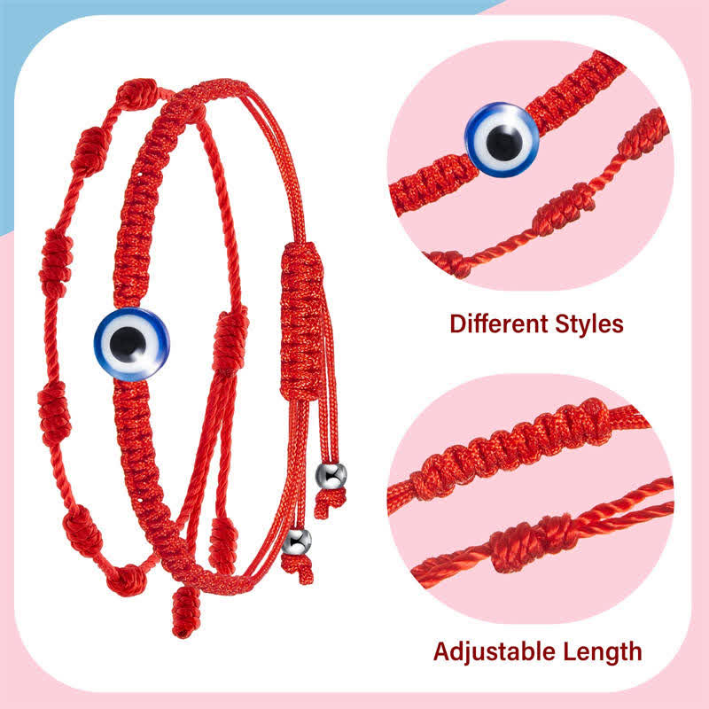 Fortune Jewel 4Pcs Evil Eye Seven Knot Red String Protection Bracelet