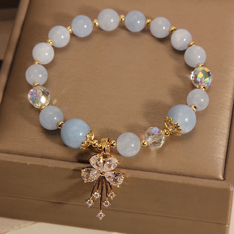 Fortune Jewel Aquamarine Pink Crystal Healing Zircon Butterfly Charm Bracelet
