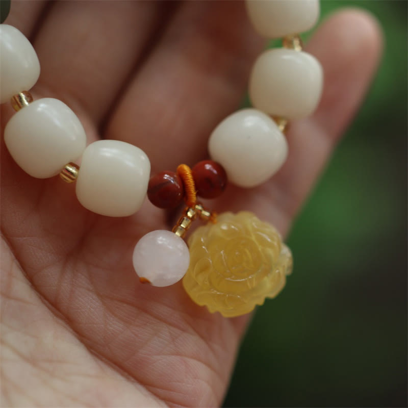 Fortune Jewel Gradient Bodhi Seed Amber Lotus Peace Bracelet