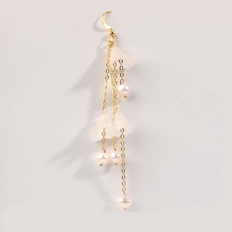 Fortune Jewel Pearl Flower Petals Luck Drop Earrings
