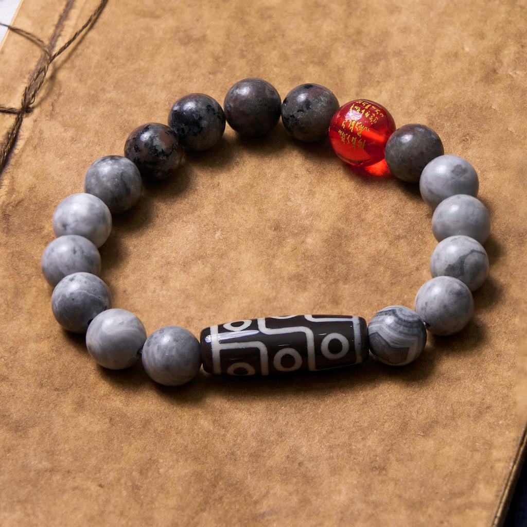 Fortune Jewel Tibetan Nine-Eye Dzi Bead Picasso Jasper Positive Bracelet