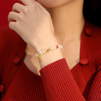 Fortune Jewel 925 Sterling Silver Hetian White Jade Red Agate Koi Fish Luck Happiness Bracelet