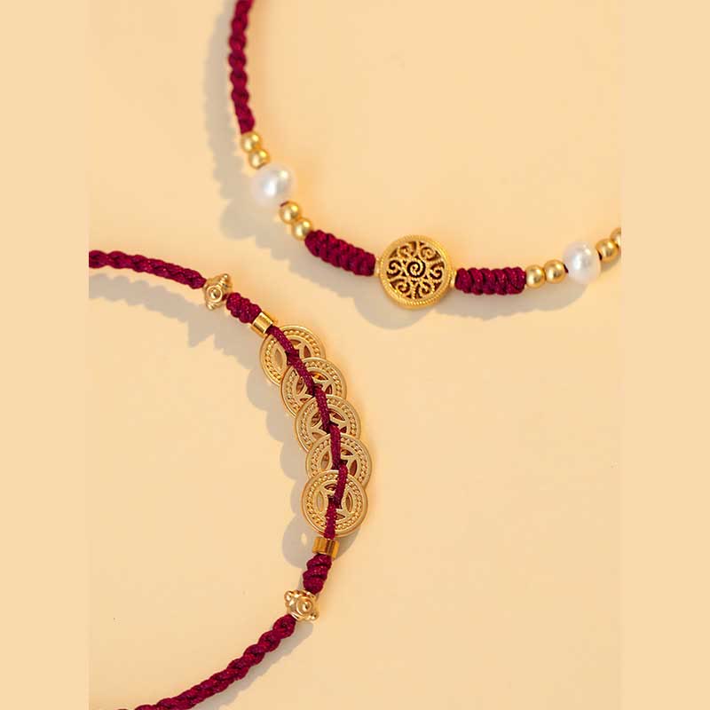 Fortune Jewel Copper Coin Fortune Tree Luck Strength Braided Bracelet