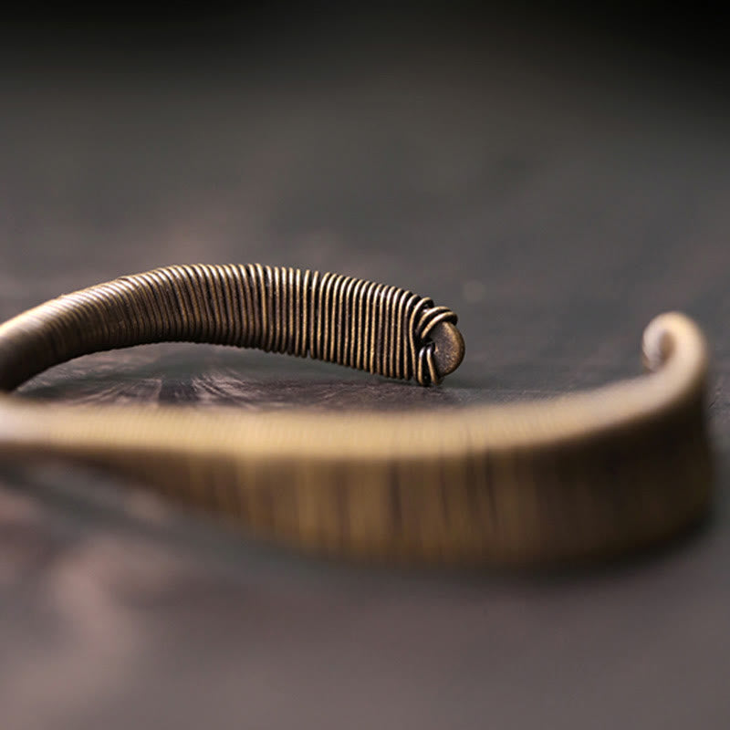 Fortune Jewel Simple Design Wrapped Brass Copper Luck Wealth Adjustable Cuff Bracelet