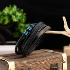 Fortune Jewel Leather Multi-Layer Titanium Steel Balance Braided Magnetic Buckle Bracelet