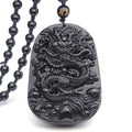 Fortune Jewel Black Obsidian Stone Dragon Fulfilment Pendant Necklace