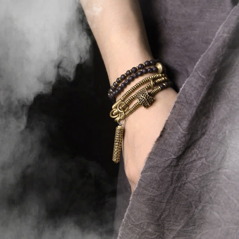Fortune Jewel Vintage Lava Rock Brass Copper Healing Multilayered Bracelet